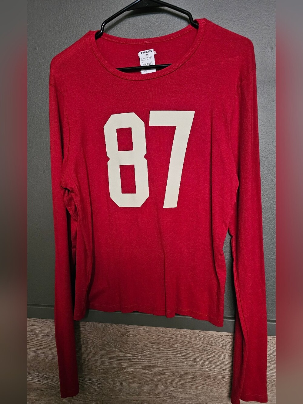 RSQ Red Long Sleeve Tee with White '87' Graphic